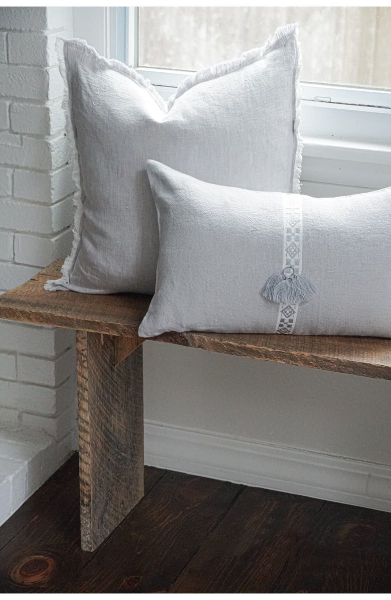 Anaya Fringe Soft Linen Pillow with Down Insert, Alternate, color, Light Grey