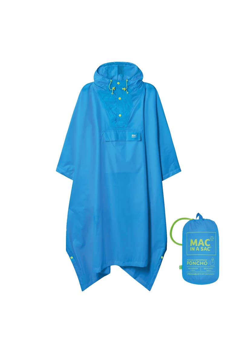 Packable Waterproof Poncho, Main, color, Neon Blue