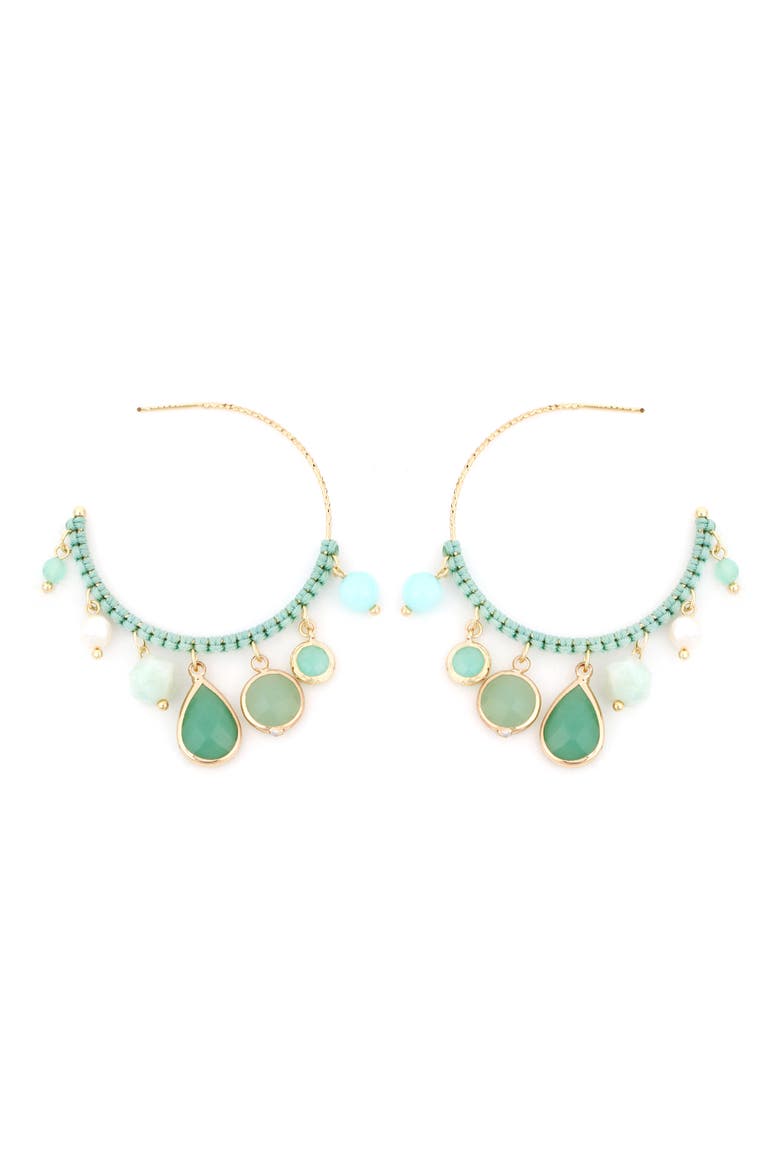 Mutli Stone Hoop Earrings, Main, color, GREEN