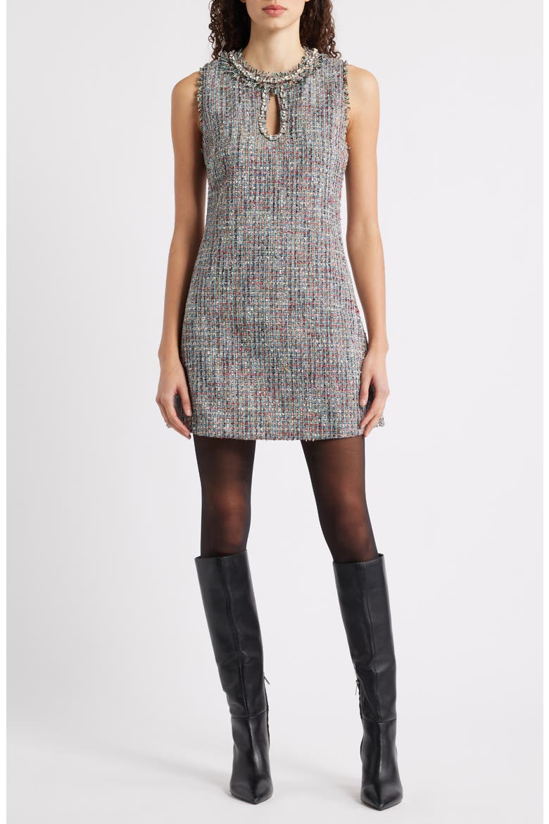 Embellished Tweed Shfit Minidress, Main, color, MULTI COLORED TWEED