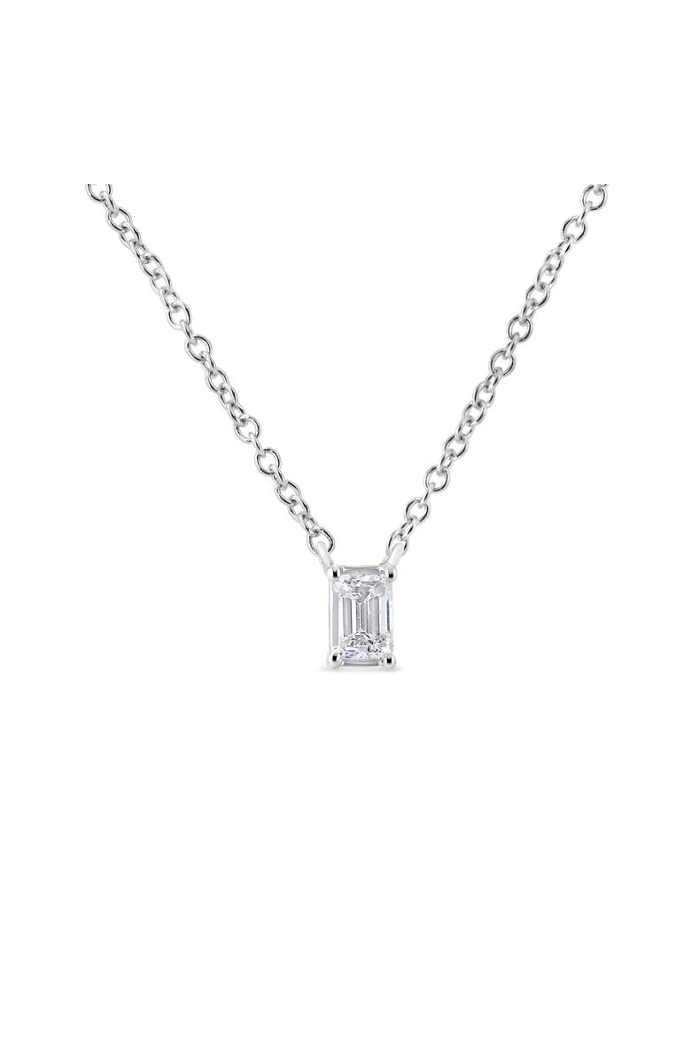 Haus of Brilliance 14K White Gold 1/3 Cttw Emerald Shape Solitaire Diamond 18" Pendant Necklace, Main, color, White