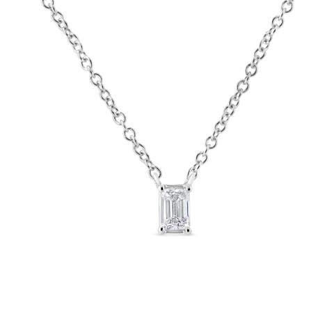 14K White Gold 1/3 Cttw Emerald Shape Solitaire Diamond 18" Pendant Necklace