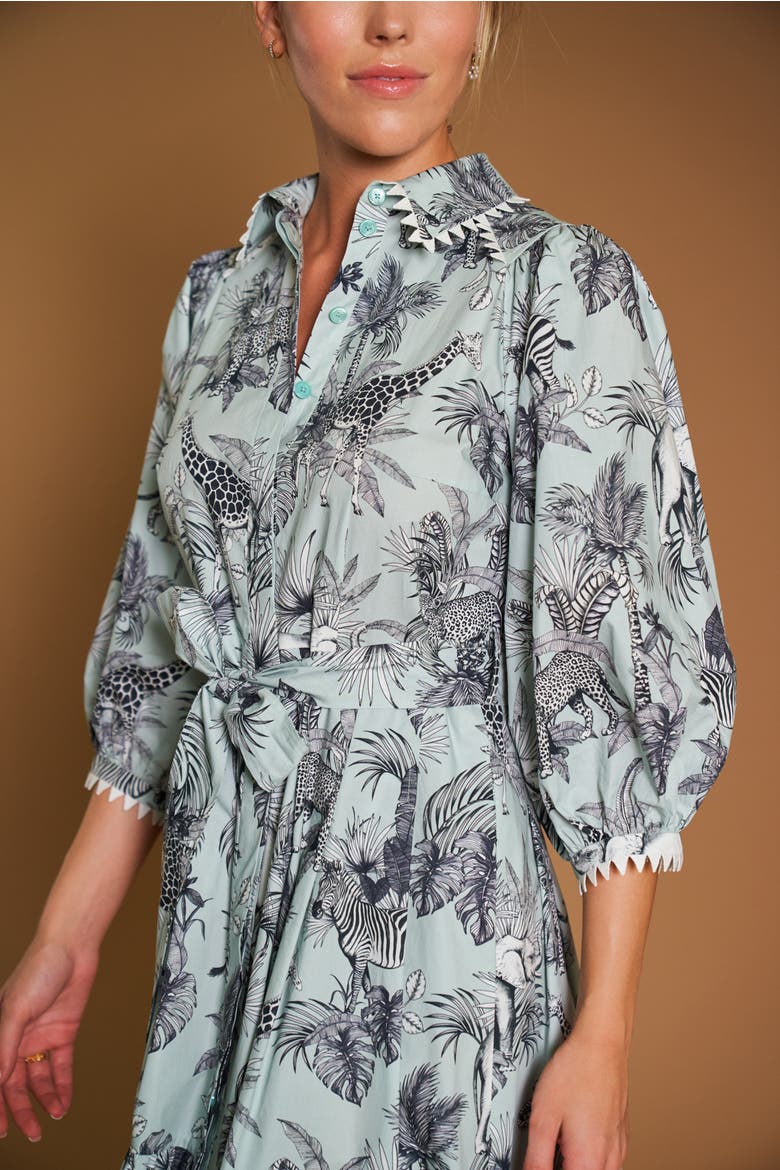 Printed Poplin Dress With Macrame Trim, Alternate, color, Mint