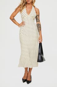 Princess Polly Kimbelle Polka Dot Halter Neck Dress