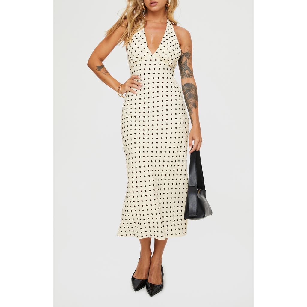 Princess Polly Kimbelle Polka Dot Halter Neck Dress In White