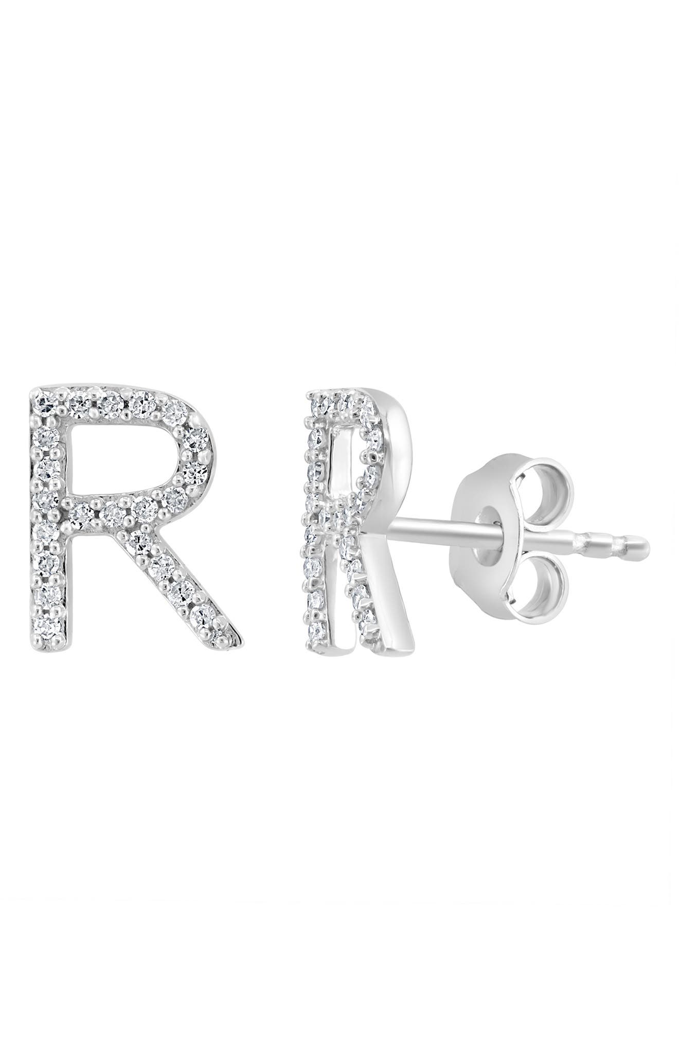 EFFY Sterling Silver Diamond 'R' Stud Earrings
