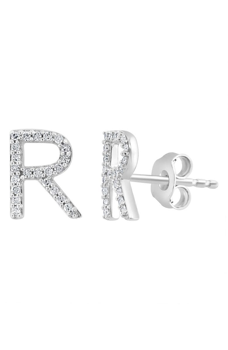 EFFY Sterling Silver Diamond 'R' Stud Earrings, Main, color, Silver