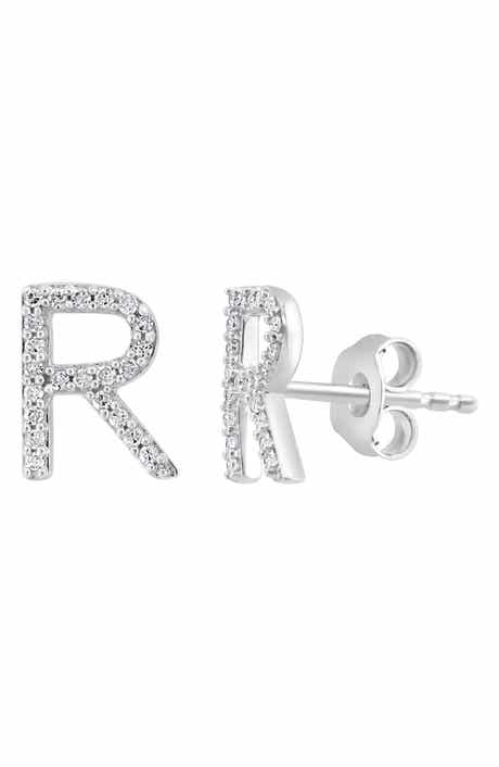 EFFY Sterling Silver Diamond 'R' Stud Earrings