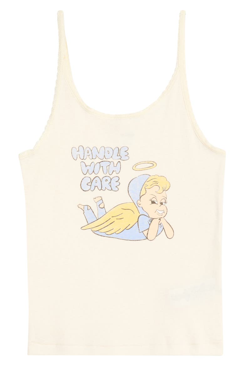 Lace Trim Graphic Camisole, Alternate, color, VINTAGEWHITE