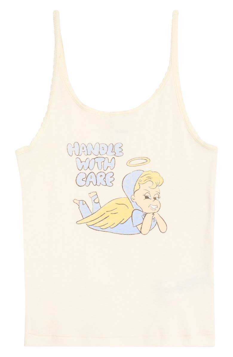 Re/Done Lace Trim Graphic Camisole, Main, color, Vintagewhite