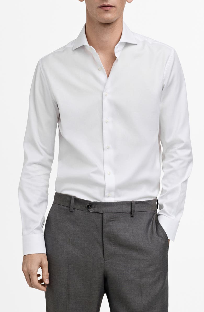 MANGO Slim Fit Button-Up Shirt, Main, color, White
