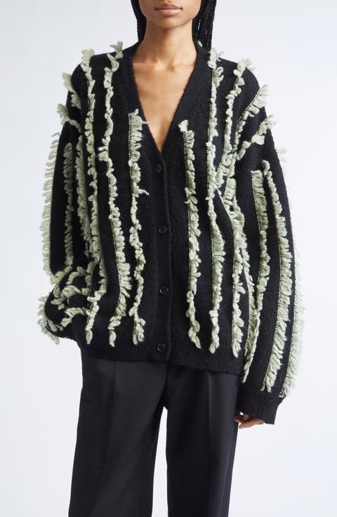 Joseph Fringe Stripe Merino Wool V-Neck Cardigan