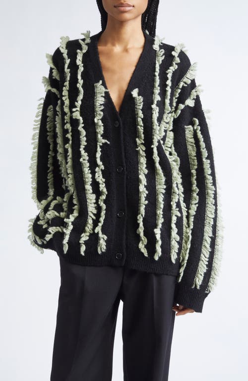 Zankov Joseph Fringe Stripe Merino Wool V-neck Cardigan In Black