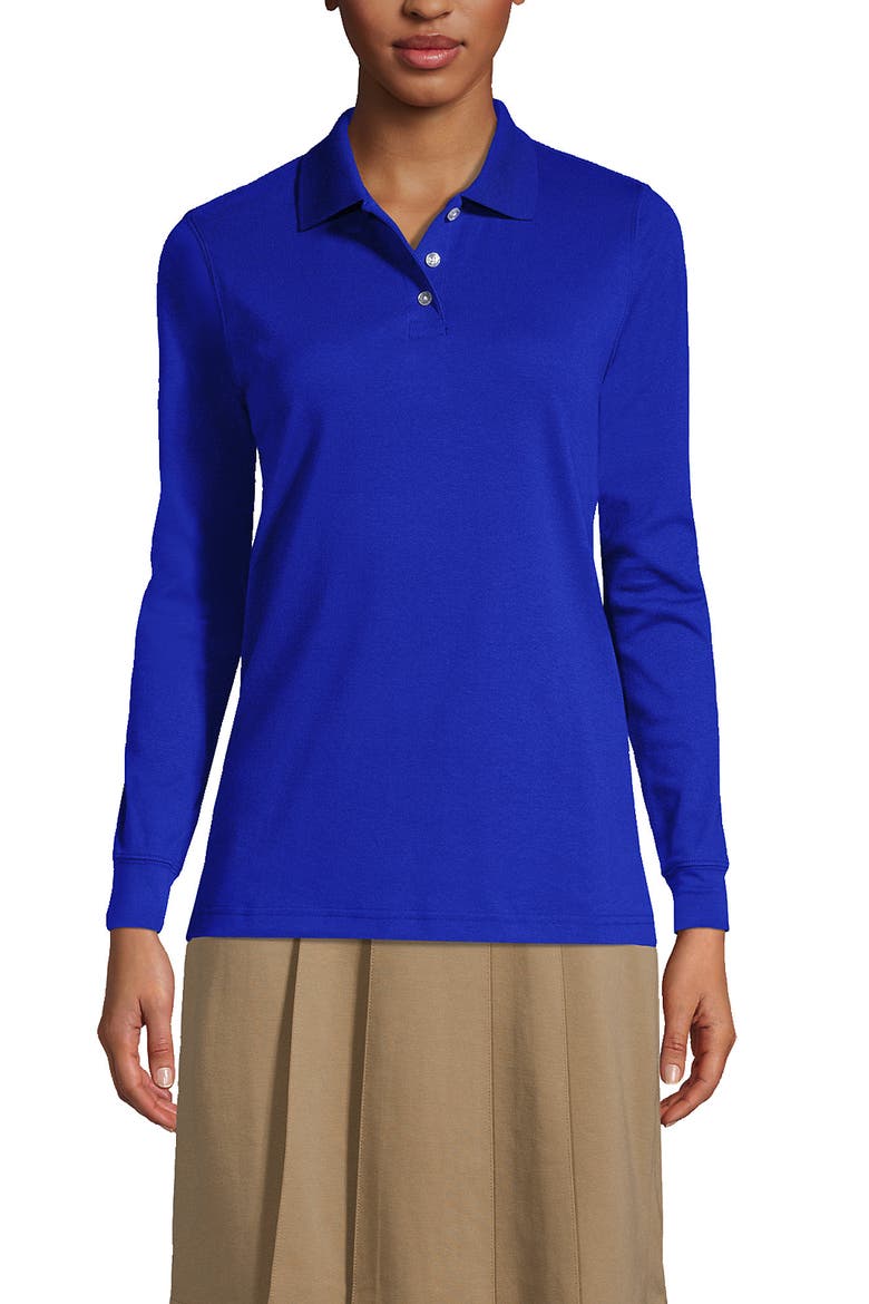 School Uniform  Long Sleeve Interlock Polo Shirt, Main, color, Cobalt