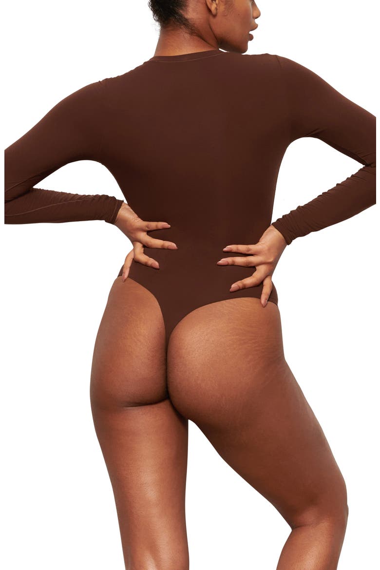 Fits Everybody Long Sleeve Crewneck Bodysuit, Alternate, color, COCOA