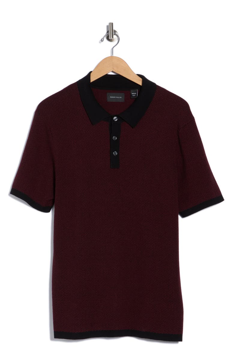 Perry Ellis Geometric Jacquard Polo, Alternate, color, Zinfandel
