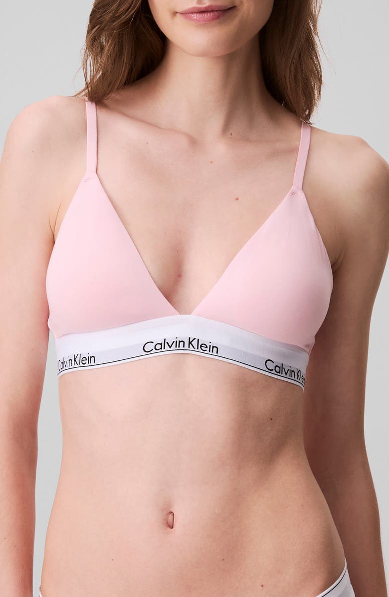 Calvin Klein Modern Cotton Collection Lightly Lined Cotton Blend Triangle Bralette, Main, color, Buff Pink