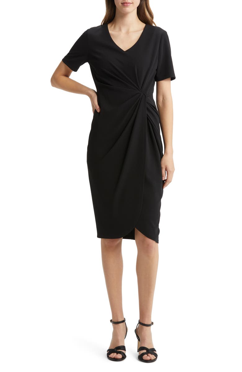 Tahari ASL Side Knot Stretch Crepe Dress, Main, color, 
