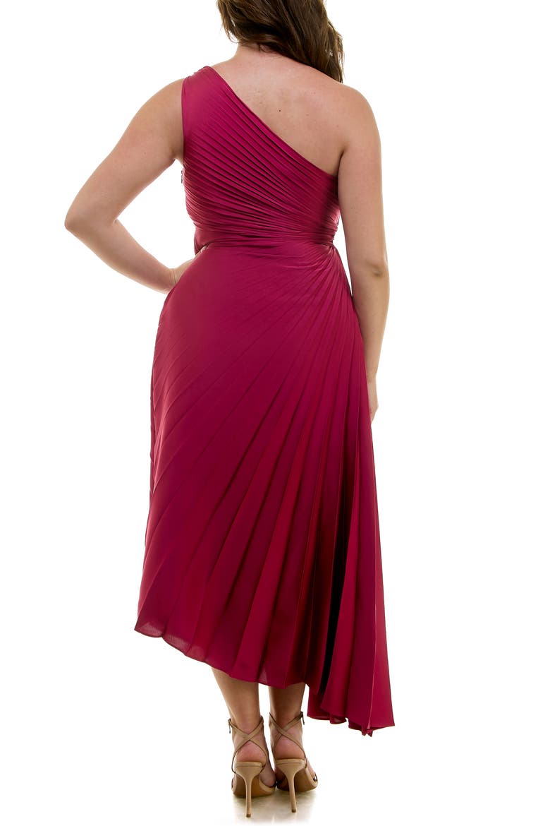One Shoulder Pleat Midi Dress, Alternate, color, SANGRIA