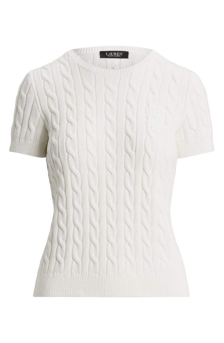 Lauren Ralph Lauren Cable Stitch Short Sleeve Cotton Sweater, Alternate, color,