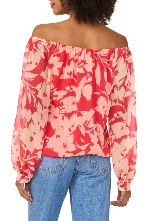 Vince Camuto Floral Off The Shoulder Tie Hem Top In Cayenne