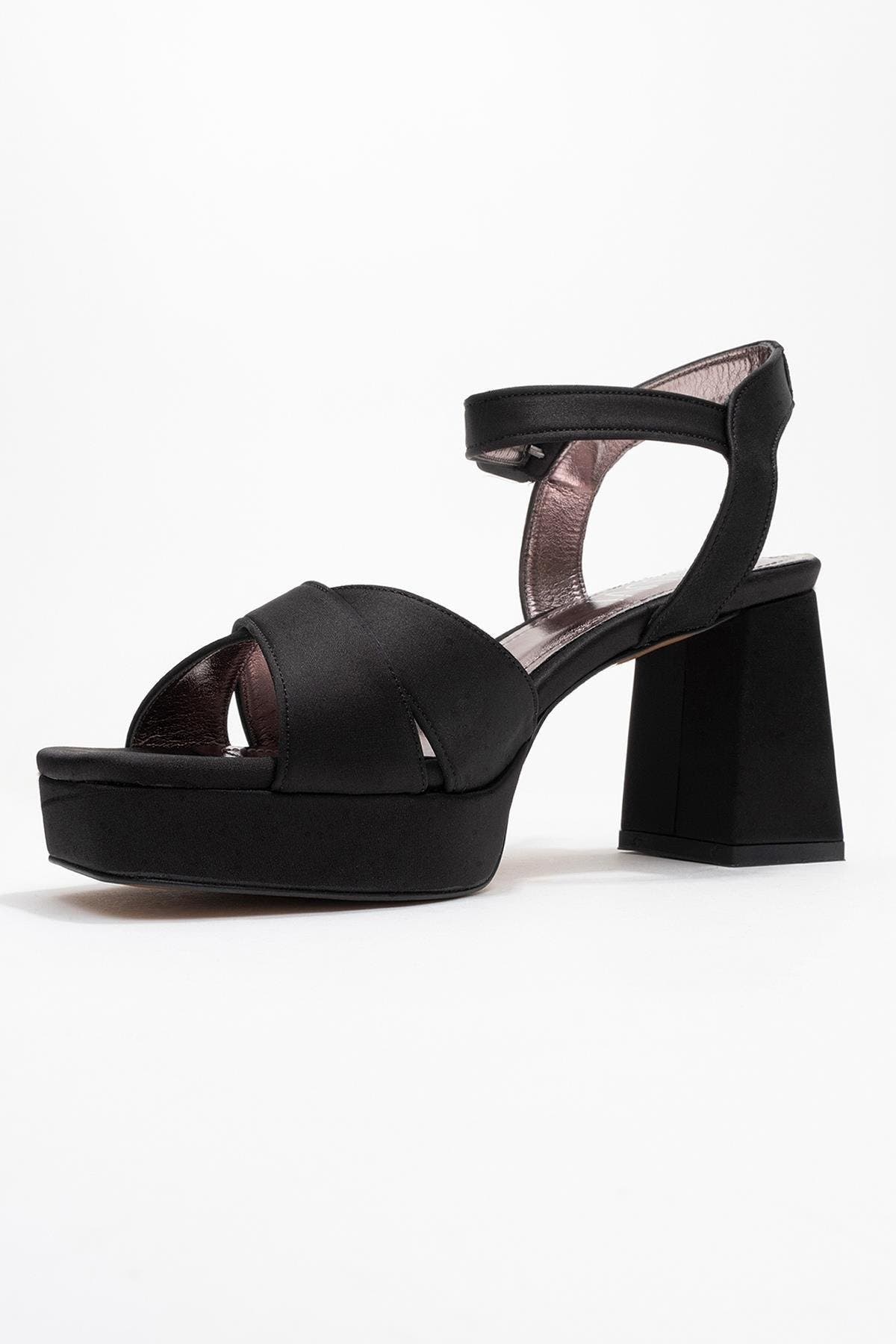 Lisbon Platform Block Heel Sandal, Alternate, color, Black Satin