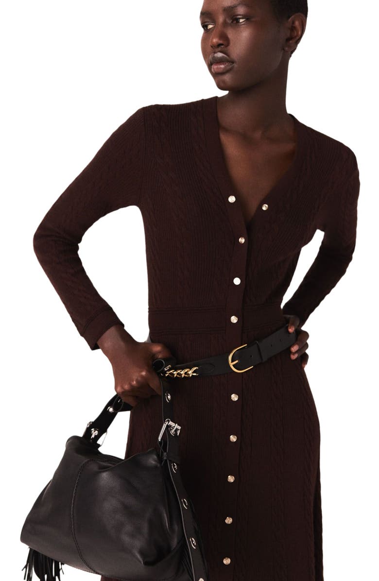 maje Knit maxi dress with buttons, Alternate, color, Brown