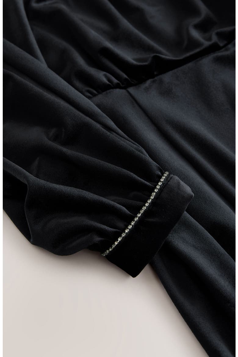 Diamante Long Sleeve Velvet Minidress, Alternate, color, BLACK