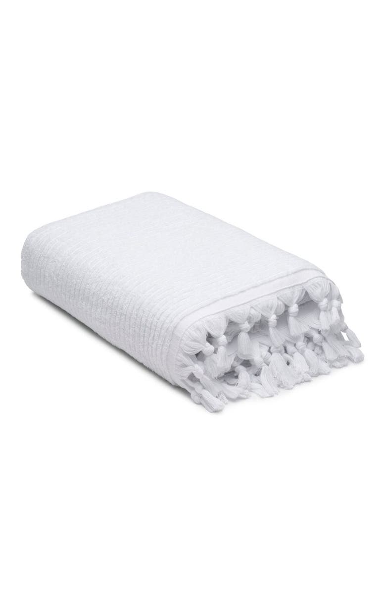 Olive & Linen Ribbed Loom Turkish Cotton Terry Bath Towel, Main, color, White