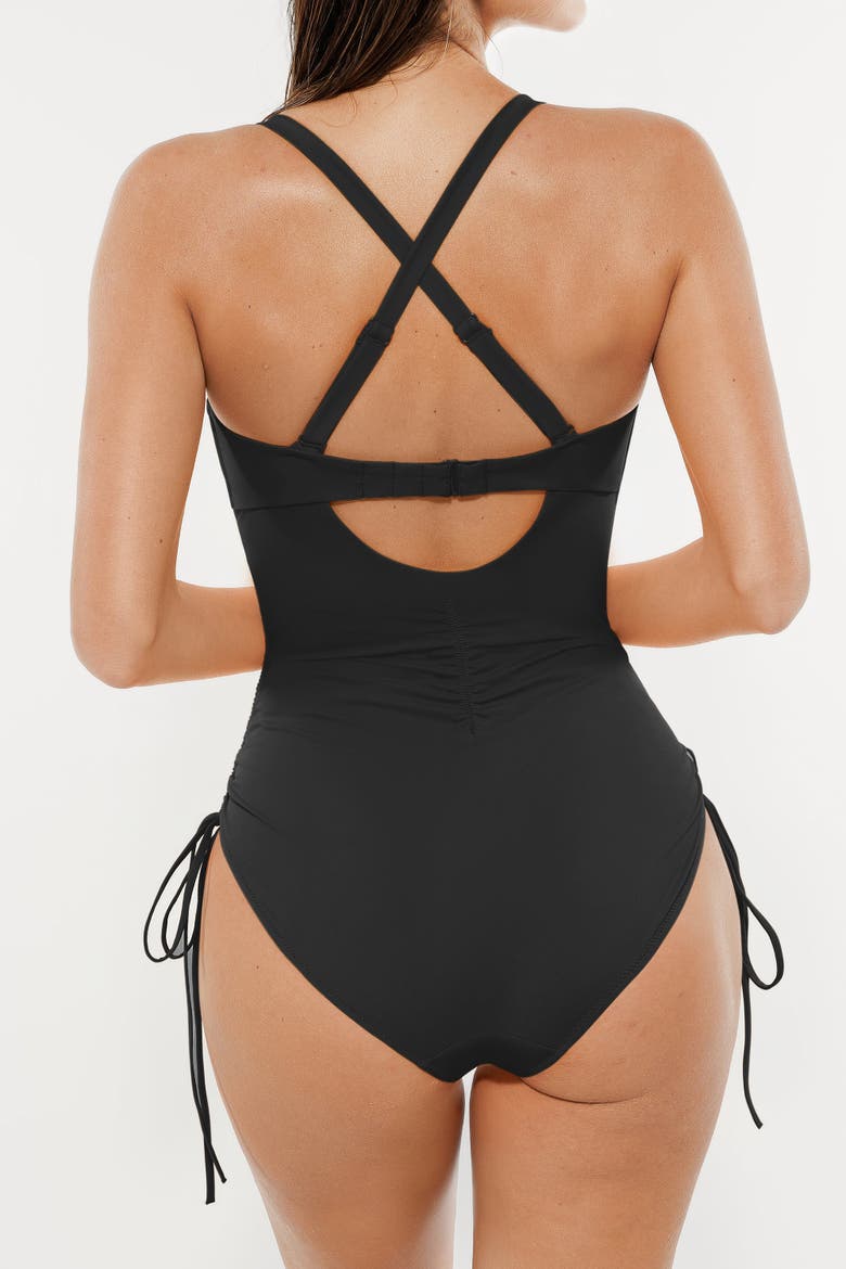 Plunge High Cut One-Piece Swimsuit, Alternate, color, Black