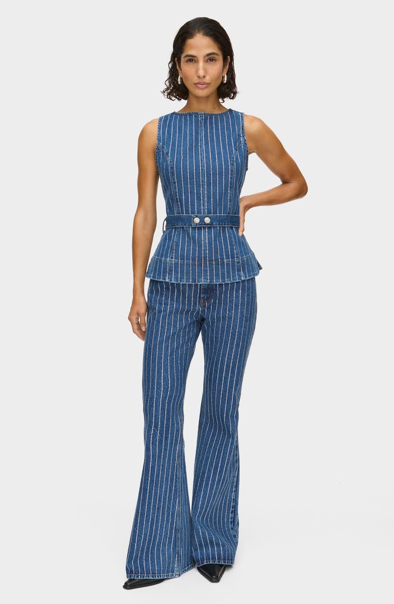 ALIGNE Trish Dimante Belted Denim Peplum, Alternate, color, Mid Blue