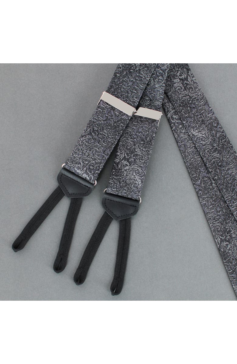 Trafalgar Esteban Scrolling Vines Tone on Tone Patterned Silk Formal End Brace, Alternate, color, Silver And Black