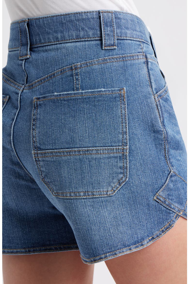 Skyrise Dolphin Hem Denim Shorts, Alternate, color, MID BLUE ARTISANAL