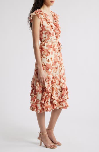 Floral Print Ruffle Midi Dress