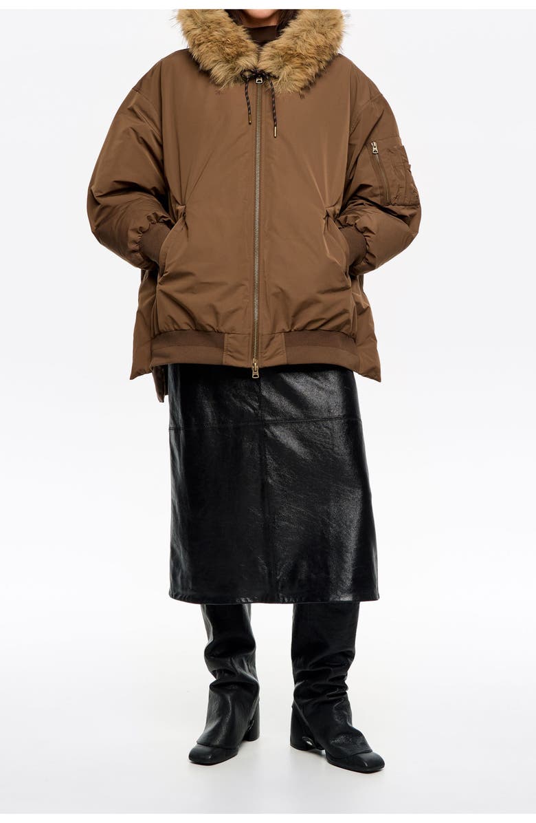 Bimba y Lola Hooded Down Bomber Jacket, Main, color, Olive