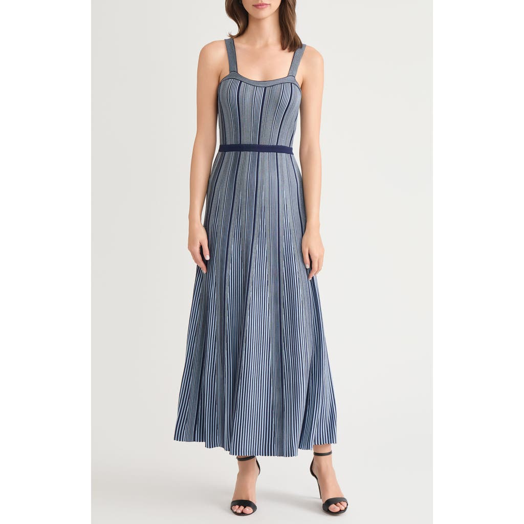 Misook X Lani Lynn Striped Scoop-neck Knit Maxi Dress In Blue