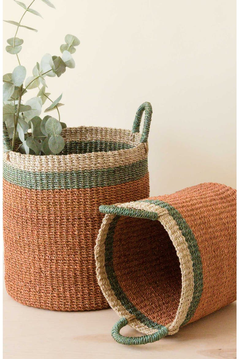 Cylinder Floor Basket with Handles, Set of 2, Alternate, color, Coral