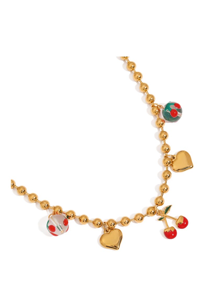 Cherries & Heart Charm Necklace, Alternate, color, GOLD
