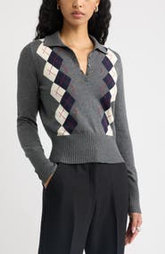 Open Edit Long Sleeve Polo Sweater