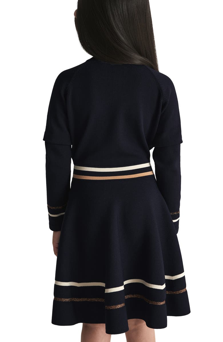 Reiss Kids' Edith Metallic Stripe Long Sleeve Sweater Dress, Alternate, color, Navy