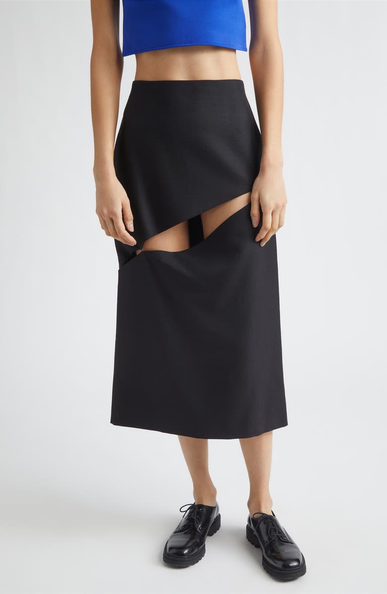 Jil Sander Diagonal Slash Wool & Mohair Midi Skirt, Main, color, Black