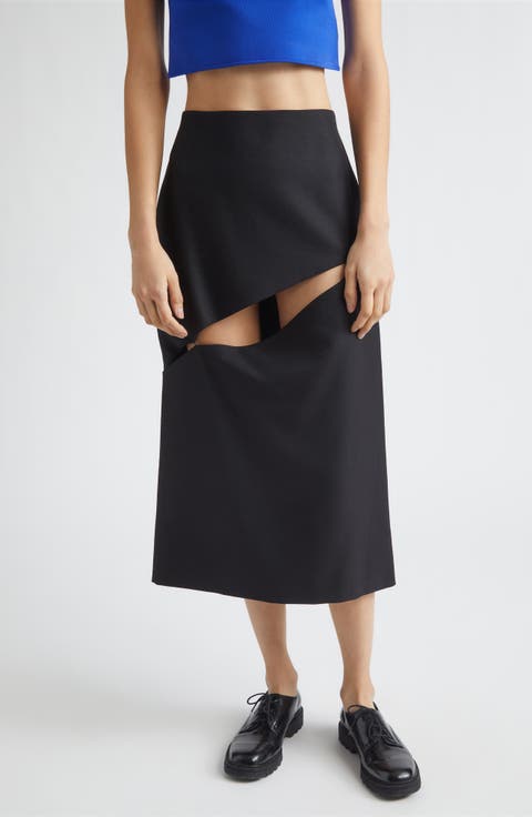 Diagonal Slash Wool & Mohair Midi Skirt