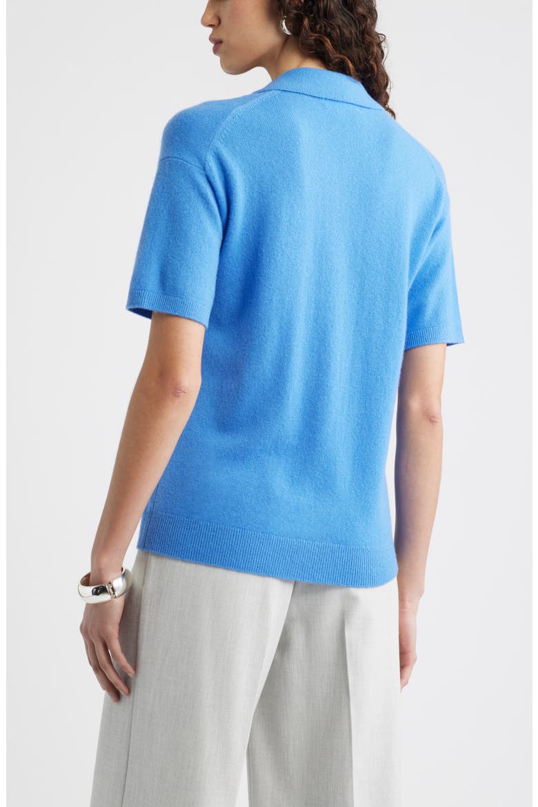 Cashmere Johnny Collar Short Sleeve Sweater, Alternate, color, BLUE STREAM