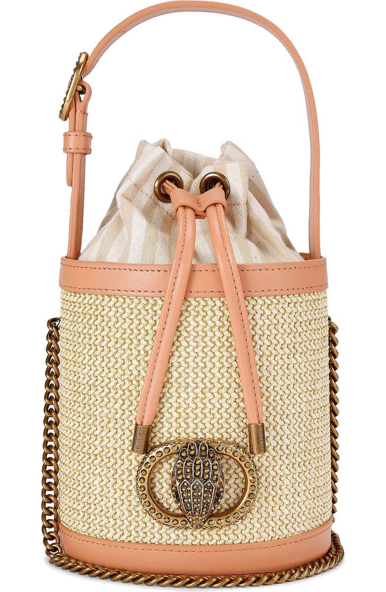Kurt Geiger London Small Chelsea Round Woven Bucket Bag, Main, color, Open Beige