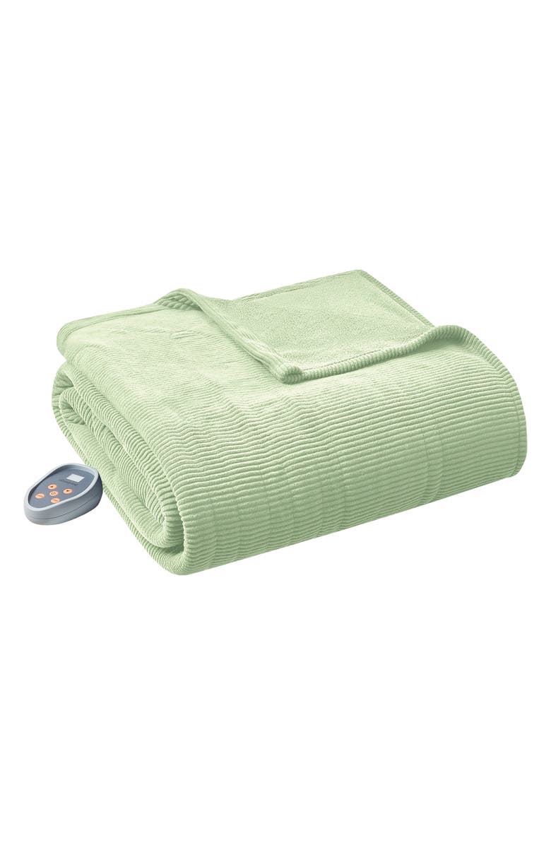 BEAUTYREST Electric Micro Fleece Heated Blanket, Main, color, Green