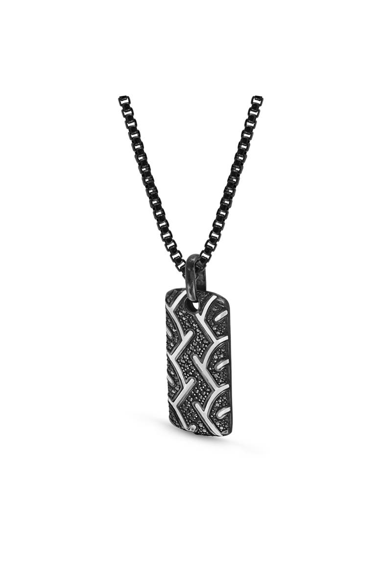 American Muscle Tire Tread Silver & Black Diamond Tag Necklace, Alternate, color, Dark Grey
