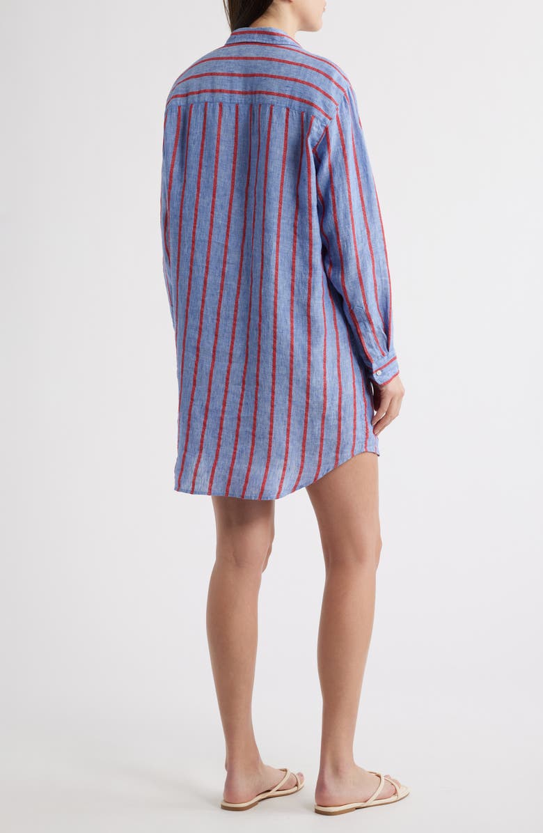 Frank & Eileen Classic Linen Shirtdress, Alternate, color, Blue Red Textured Stripe