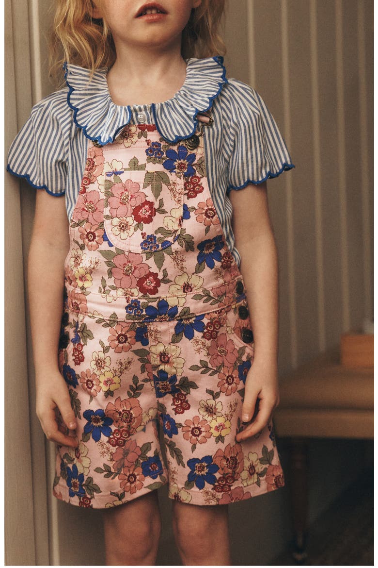 Kids' Floral Denim Shortalls, Alternate, color, PINK FLORAL BLOOM