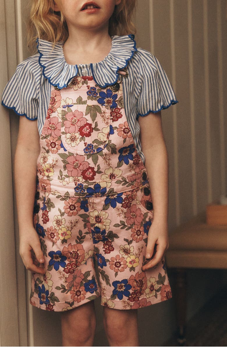 Mini Boden Kids' Floral Denim Shortalls, Alternate, color, Pink Floral Bloom
