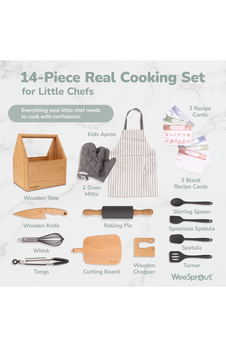 WeeSprout Little Chef Kids Cooking & Baking Set, 14 Piece Cooking Set, Alternate, color, Pink